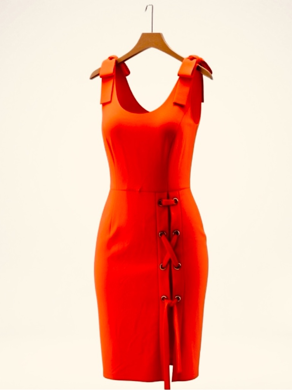 VENUS Bright Orange Tie-Shoulder Midi Dress - Picture 6 of 9